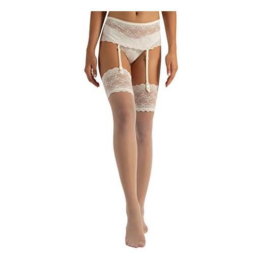 CALZITALY pack reggicalze pizzo e calze per reggicalze velate con banda floreale, calze per reggicalze sposa | s, m-l, xl, xxl, 3xl, 4xl | made in italy (pack triangoli, avorio, 1/2)