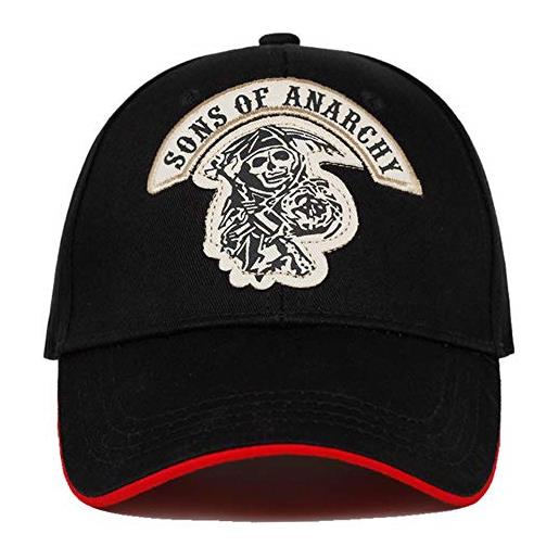 AJSJ berretto da baseball soa sons of anarchy skull embroidery casual fashion racing moto sport, nero 1