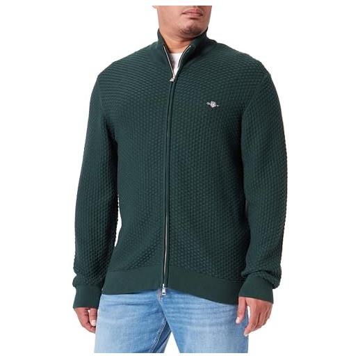 GANT cotton texture zip cardigan maglione, tartan verde, xl uomo
