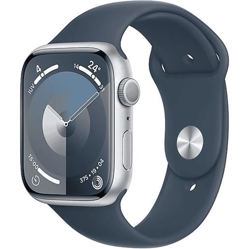 APPLE watch series 9 gps cassa 45 mm in alluminio argento con cinturino sport blu inverno - m/l