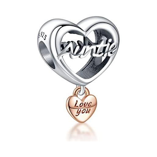 Annmors love you auntie heart charm in argento sterling 925 pendant dangle beads compatibile con bracciale e collane europei da donna valentine's day mother's day gifts for women