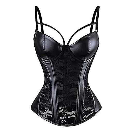 Woboren corsetto steampunk gotico da donna bustino in pelle (nero, 2xl)
