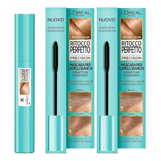 L'Oréal Paris ritocco perfetto mascara per capelli bianchi correttore istantaneo colore 4 biondo scuro - 2 flaconi da 8ml ognuno