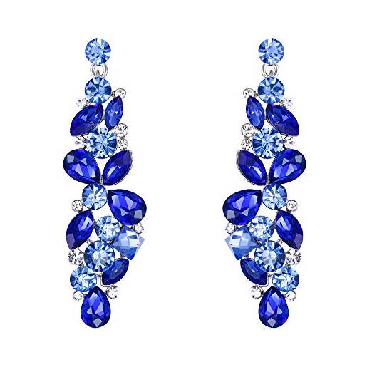 EVER FAITH orecchini donna, EVER FAITH cristallo austriaco nuziale a goccia fiore grappolo orecchini pendenti blu argento-fondo