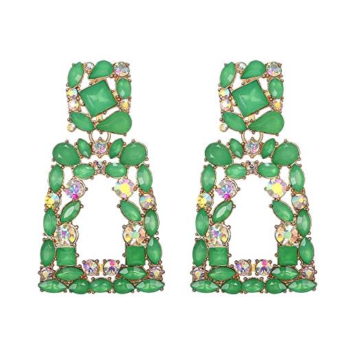 EVER FAITH orecchini pendenti quadrati grandi, orecchini con cristalli geometrici a goccia dal design rialzato bohémien verde