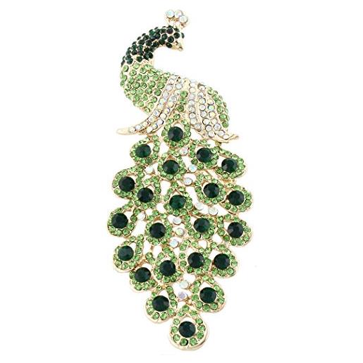EVER FAITH spilla gioiello, cristallo austriaco elegante animale pavone plume pendente spilla verde oro-fondo