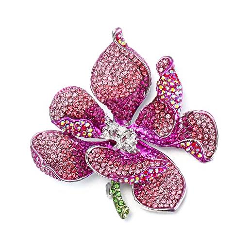 EVER FAITH spilla gioiello, cristallo austriaco nuziale orchidea fiore petalo spilla rosa argento-fondo