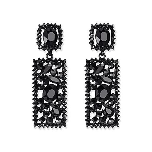 Orecchini pendenti lunghi con fili di microcristalli neri con nodo - Mya Accessories