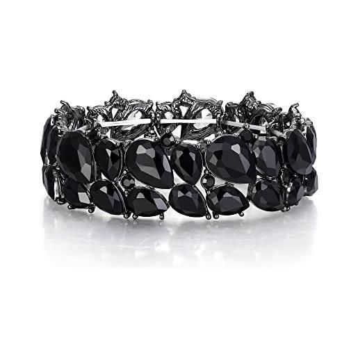 EVER FAITH braccialetto donna, abiti gioielli cristallo art deco 2 strato goccia elasticità bracciale per donne