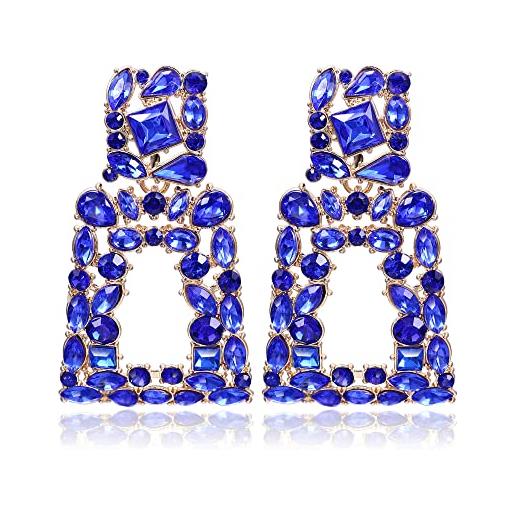 EVER FAITH orecchini pendenti quadrati di grandi dimensioni, orecchini a goccia con cristalli geometrici dal design bohémien rialzato blu
