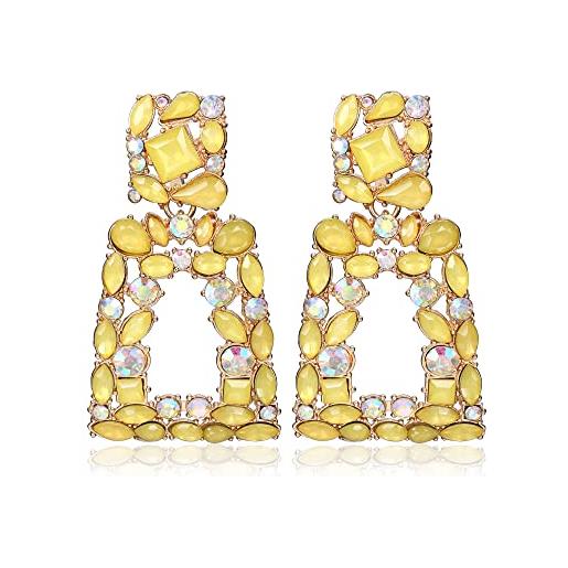 EVER FAITH orecchini pendenti quadrati grandi, orecchini geometrici con cristalli a goccia dal design bohémien rialzato giallo