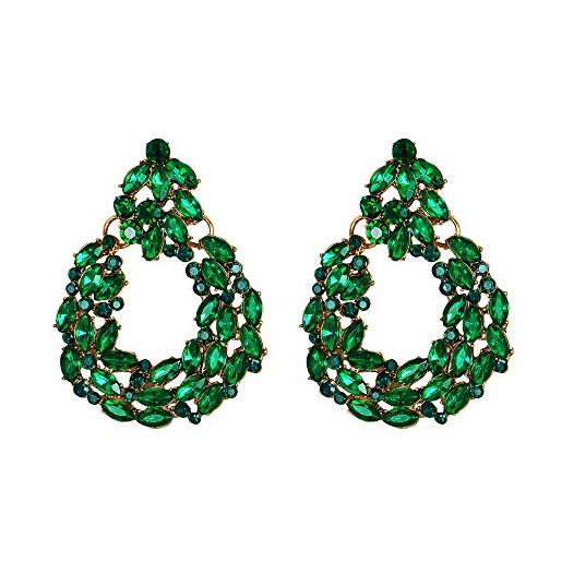 EVER FAITH orecchini rhinestone ovale goccia pendente orecchini lucente cristallo abiti geometrico statement orecchini per donne verde