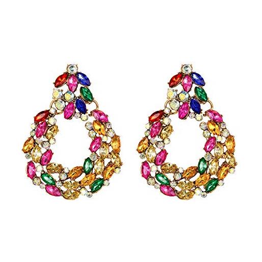 EVER FAITH orecchini rhinestone ovale goccia pendente orecchini lucente cristallo abiti geometrico statement orecchini per donne multicolore