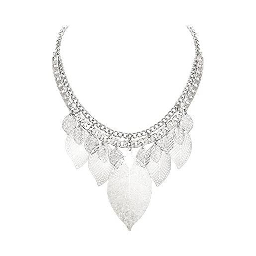 EVER FAITH bridal statement necklace for women, collare a girocollo chunky leaf boho bib costume jewelry necklace fondo argento