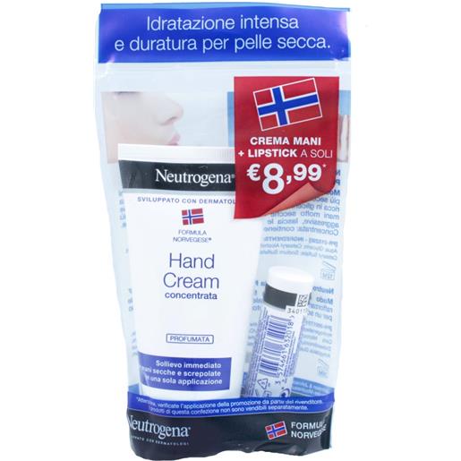 Neutrogena promo crema mani idratante con profumo + lipstick labbra secche