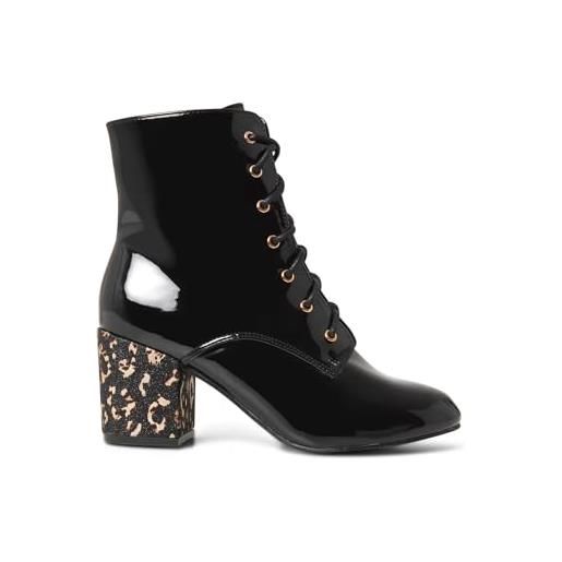 Joe Browns leopard shimmer patent heeled ankle boots, stivaletto donna, black multi, 43 eu larga