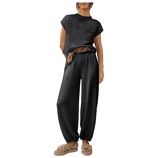 AALLYN completi da donna per donna set di maglioni in 2 pezzi maglioni lavorati a maglia e pantaloni a vita alta set da salotto(size: medio, color: nero)