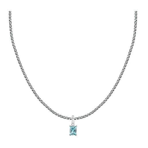 Morellato collana donna in acciaio, zircone azzurro, collezione drops - scz1324