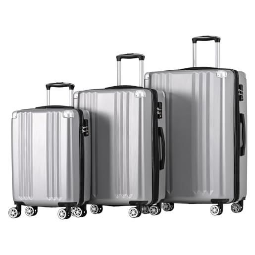 PLATU set valigie viaggio 3 pezzi valigie trasporto leggere valigia rigida abs resistente valigia da cabina approvata dalla compagnia aerea con 4 ruote lucchetto tsa, grey-3pcs(22/26/30inch)