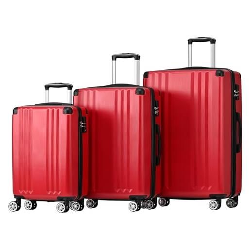 PLATU set valigie viaggio 3 pezzi valigie trasporto leggere valigia rigida abs resistente valigia da cabina approvata dalla compagnia aerea con 4 ruote lucchetto tsa, red-3pcs(22/26/30inch)