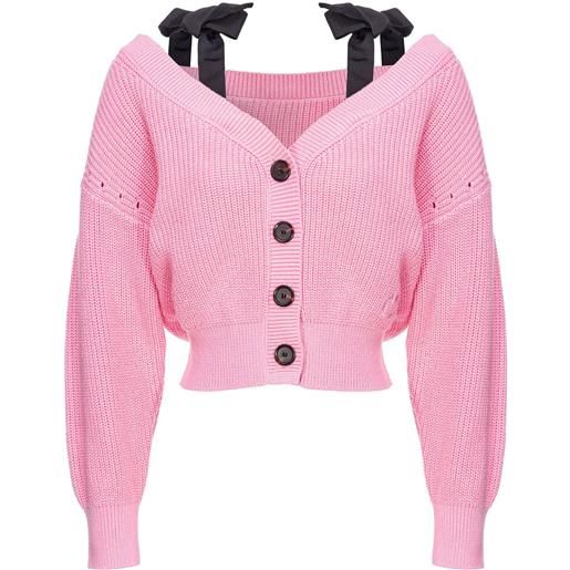 PINKO bow-detail v-neck cardigan - rosa