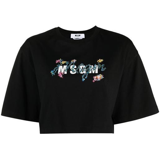 MSGM t-shirt a fiori crop - nero