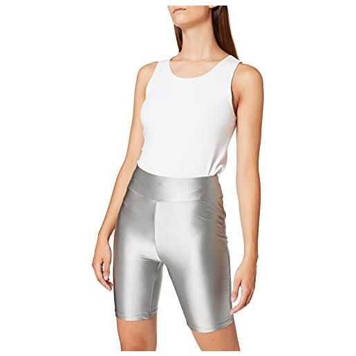 Urban Classics ladies highwaist shiny metallic cycle shorts pantaloncini donna, argento (darksilver), 5xl