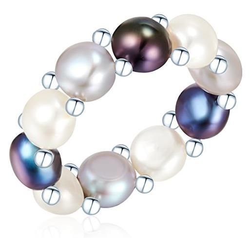 Valero Pearls anello da donna in argento sterling 925 con rodio con perle coltivate d'acqua dolce bianco grigiore chiaro blu pavone 00311130