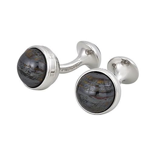 Montblanc gemelli cuff links, steel round with tiger iron 107589 marca, estándar, metallo, nessuna pietra preziosa