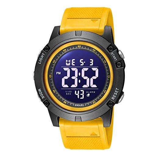 SMAEL orologio uomo digitale, orologio sportivo uomo 50m impermeabile digitale militare orologi da polso con retroilluminazione a led/timer/allarme, giallo