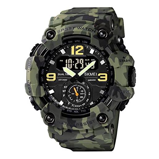 MERYAL orologio digitale da uomo, 50m impermeabili orologio uomo militare, sportivo orologio uomo con luci led, orologi con sveglia, army green camouflage