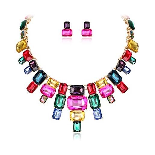 EVER FAITH set di gioielli dichiarativi multicolore, set di orecchini con colletto e borchie in cristallo art deco, costume vintage con strass