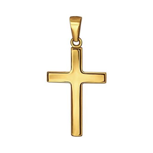 Clever schmuck, gioiello dorato, piccolo ciondolo a forma di croce da 18 mm, effetto lucido in oro 333 da 8 carati