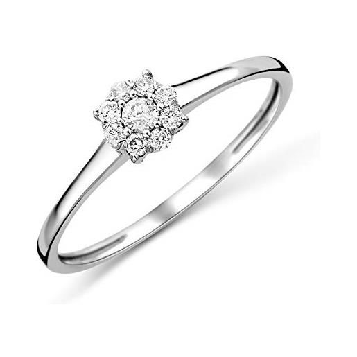 Miore anello di fidanzamento in oro bianco 9kt 375 con diamanti taglio brillante 0,13 ct, oro
