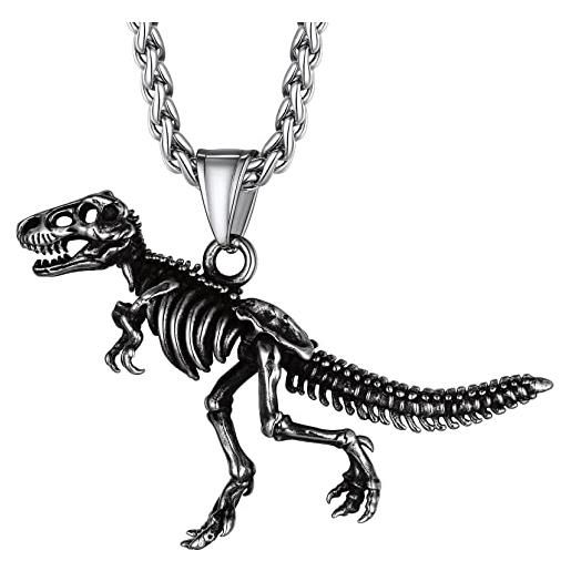 Richsteel collana di dinosauro creaivo collana da uomo vintage biker stile hiphop punk gotico scheletro fossile di dinosauro regalo per lui compleanno accessori per ballare
