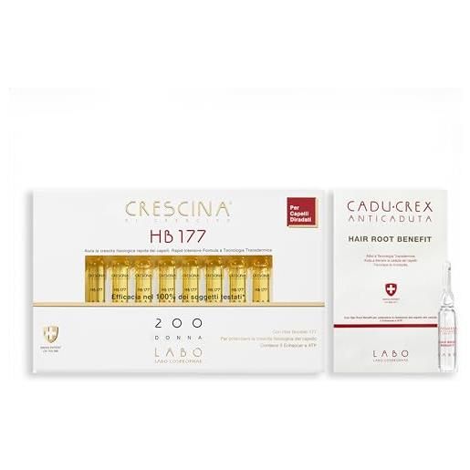 Labo Cosprophar transdermic ri-crescita hb 177 donna e anti-caduta trattamento completo donna + 3.5ml campione cadu-crex anticaduta in omaggio (20 fiale dosaggio 200)