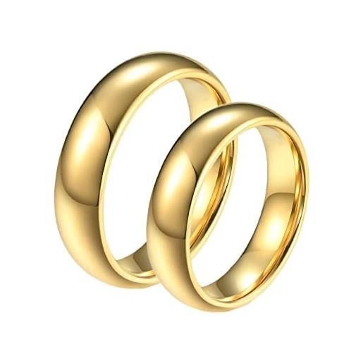 Homxi anelli coppia personalizzati, anello fidanzamento tungsteno 6mm oro anello con rotondo lucido anelli fedine coppia donna 12(52mm) + uomo 25(65mm)