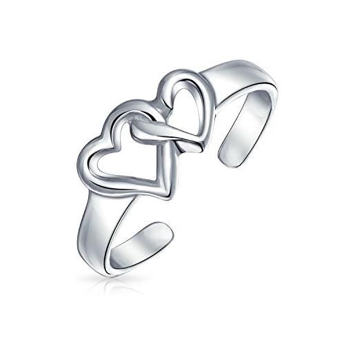 Bling Jewelry anello romantico personalizzato con doppio dito medio aperto con cuori intrecciati per donne adolescenti in argento 925 lucidato sterling regolabile personalizzabile