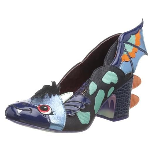 Irregular Choice wittle dragon womens heels scary block shoes blue and orange 39