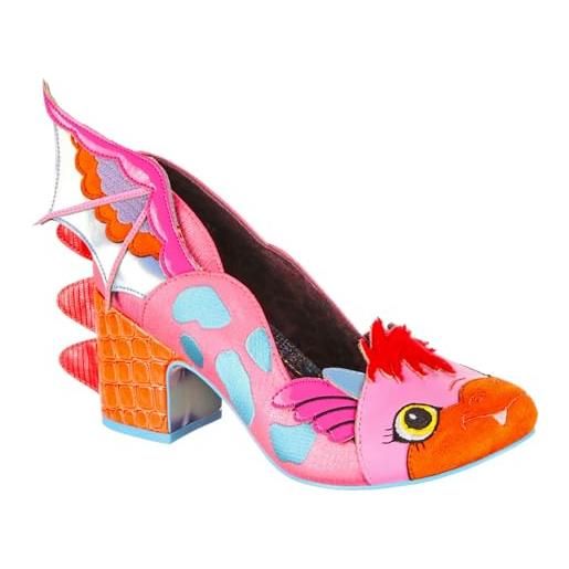 Irregular Choice wittle dragon mid heel shoes womens pink orange fabric multi 38