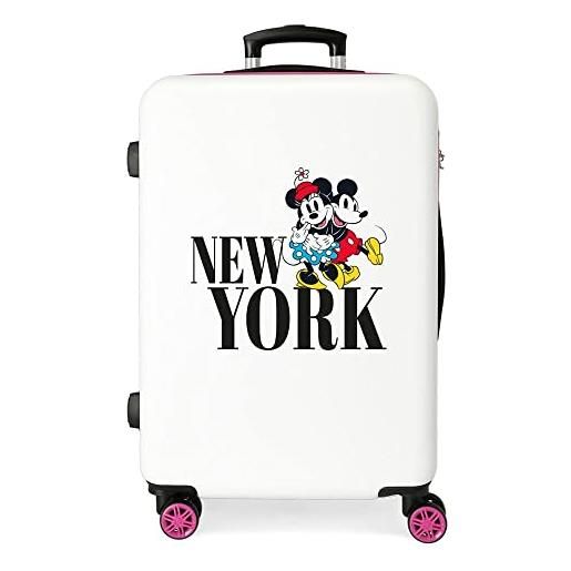 Disney valigia media Disney mickey & minnie viaggio a new york bianco 46x65x23 cm abs rigido chiusura laterale con combinazione 56l 3 kg 4 doppie ruote