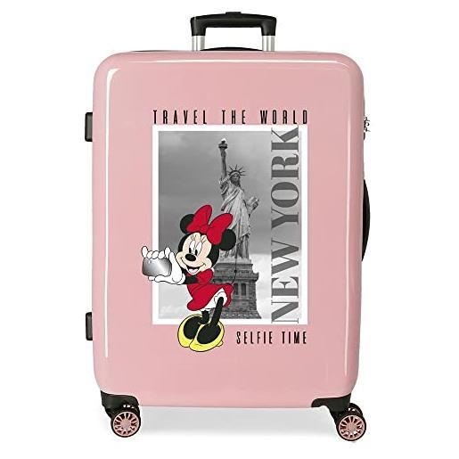 Disney topolino e minnie viaggia per il mondo new york valigia media nude 48x68x26 cm abs rigido chiusura laterale con combinazione 70l 3 kg 4 doppie ruote