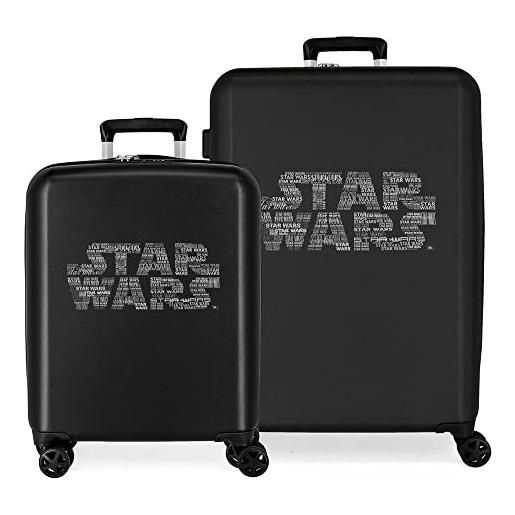 Star Wars logo, set di valigie, 55/70 cm abs rigido chiusura tsa integrata 119l 6.8 kg 4 doppie ruote, nero (logo)