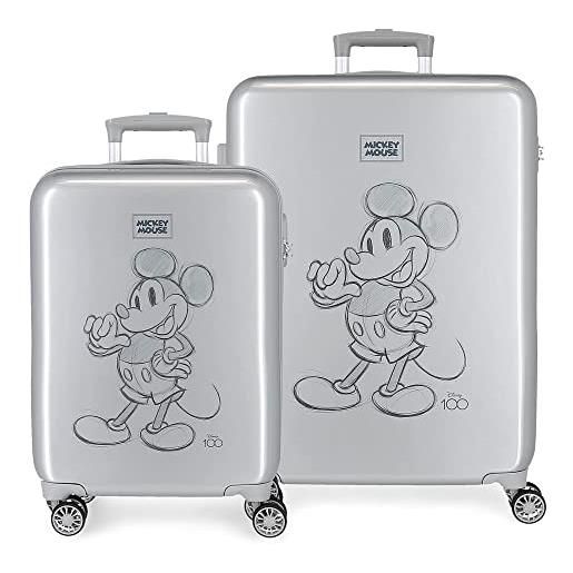 Disney set valigie Disney mickey 100 grigio 55/68 cm rigido abs chiusura a combinazione laterale 104l 6 kg 4 doppie ruote bagaglio a mano