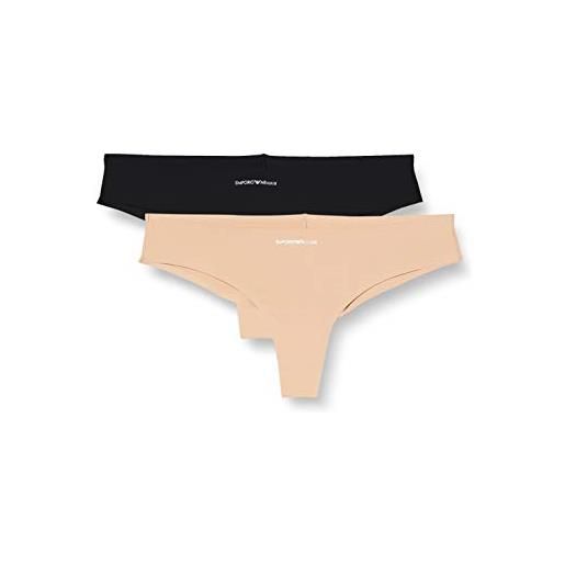 Emporio Armani underwear bi-pack brazilian brief iconic logoband, biancheria intima donna, nero/beige (nude), m