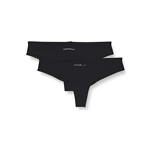 Emporio Armani underwear bi-pack brazilian brief iconic logoband, biancheria intima donna, nero/beige (nude), m
