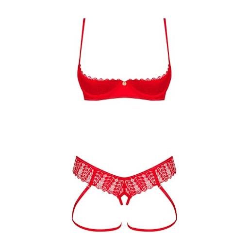 Selente love & fun: seducente set di biancheria intima da donna con reggiseno, slip e esclusiva benda per gli occhi in satin, made in eu (xs-s, rosso-pizzo-overt)