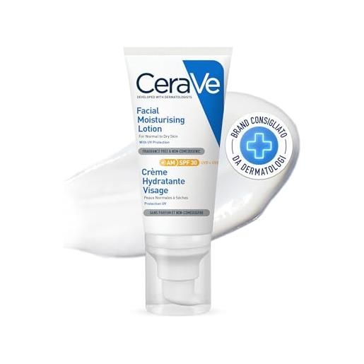 CeraVe crema idratante viso spf 30, per pelli da normali a secche, idratazione profonda, ad assorbimento rapido, con protezione solare spf 30 e acido ialuronico, 52 ml