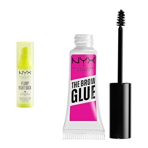 Nyx professional makeup plump right back primer & siero, con elettroliti, formula vegana, 30ml & the brow glue, gel trasparente per sopracciglia effetto laminazione, fino a 16 ore di tenuta