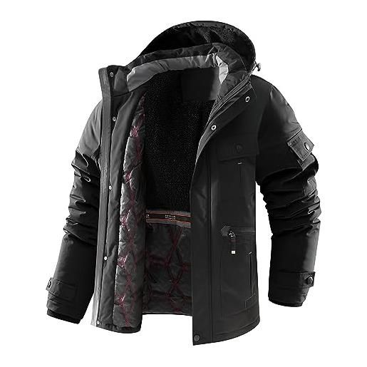 MEYOCEYO parka invernale uomo caldo fodera giacca parka impermeabile giacche invernali con cappuccio giacca cappotto nero xl